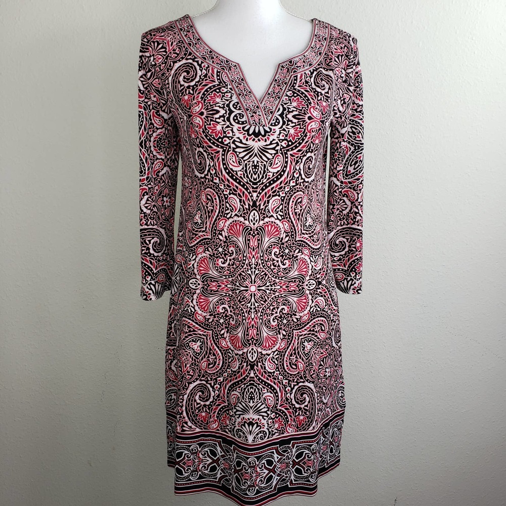 White House Black Market 3/4 Sleeve Midi Boho Paisley Dress Size Small